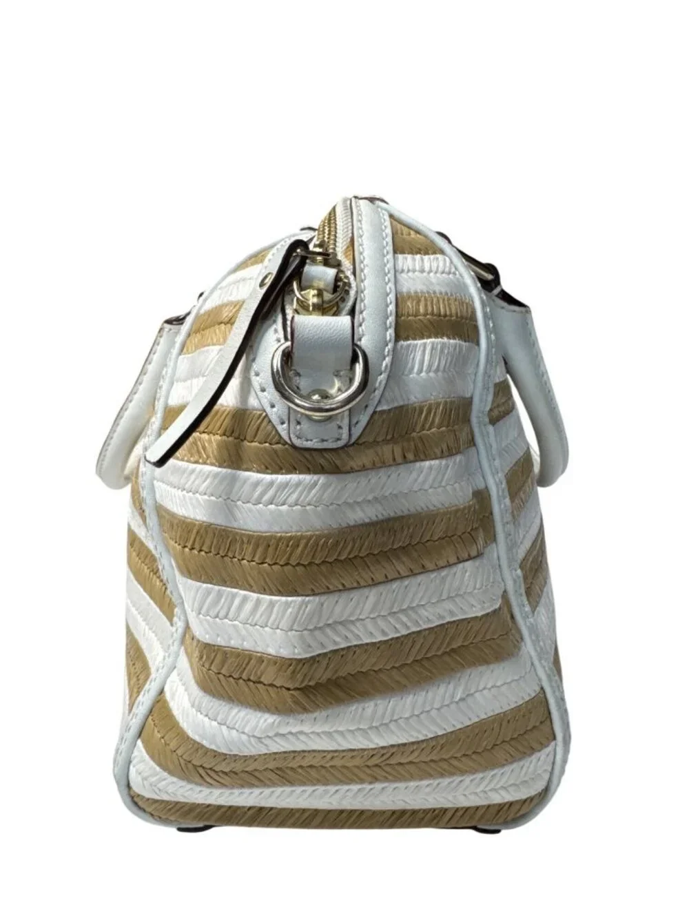 Kate Spade New York Catherine Street Pippa Handbag Striped Straw & White Leather